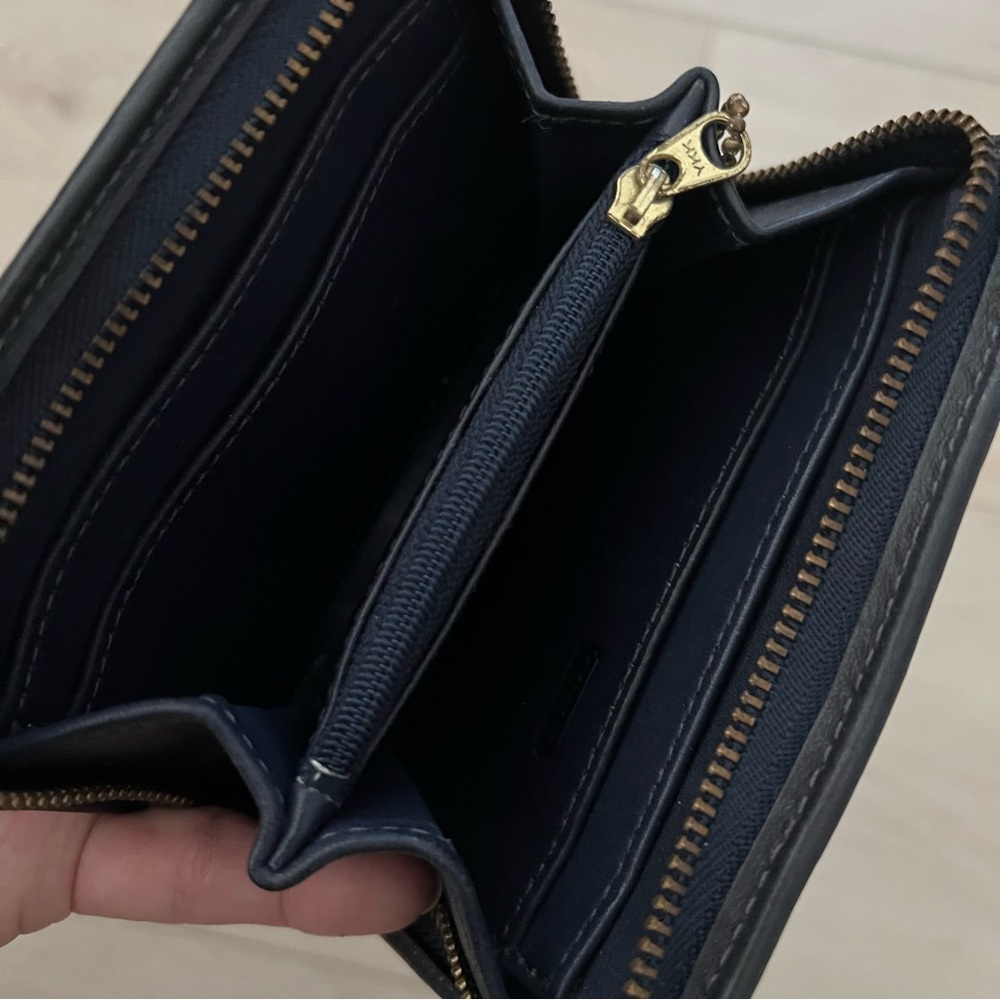 Vintage Navy Blue Coach Black Zip-Around Compact Clutch Style 6901 l - Picture 3 of 4